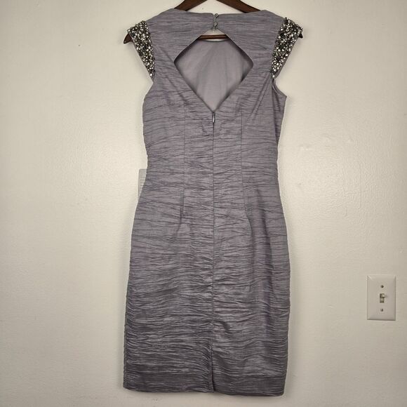 NWT Eliza J Embellished Taffeta Sheath Dress Silver Gray Size 2 Prom Party Grey - Picture 2 of 15